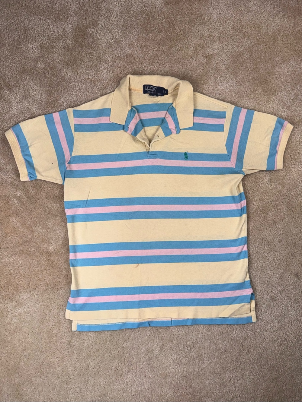 Polo Ralph Lauren Polo Shirt Mens L Yellow Blue Stripe Pink Casual